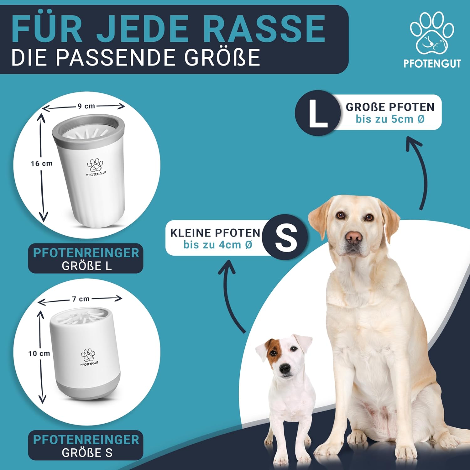 Pfotenreiniger Hunde Groesse S-L mit saugstarkem Mikrofaser-Handtuch S-L