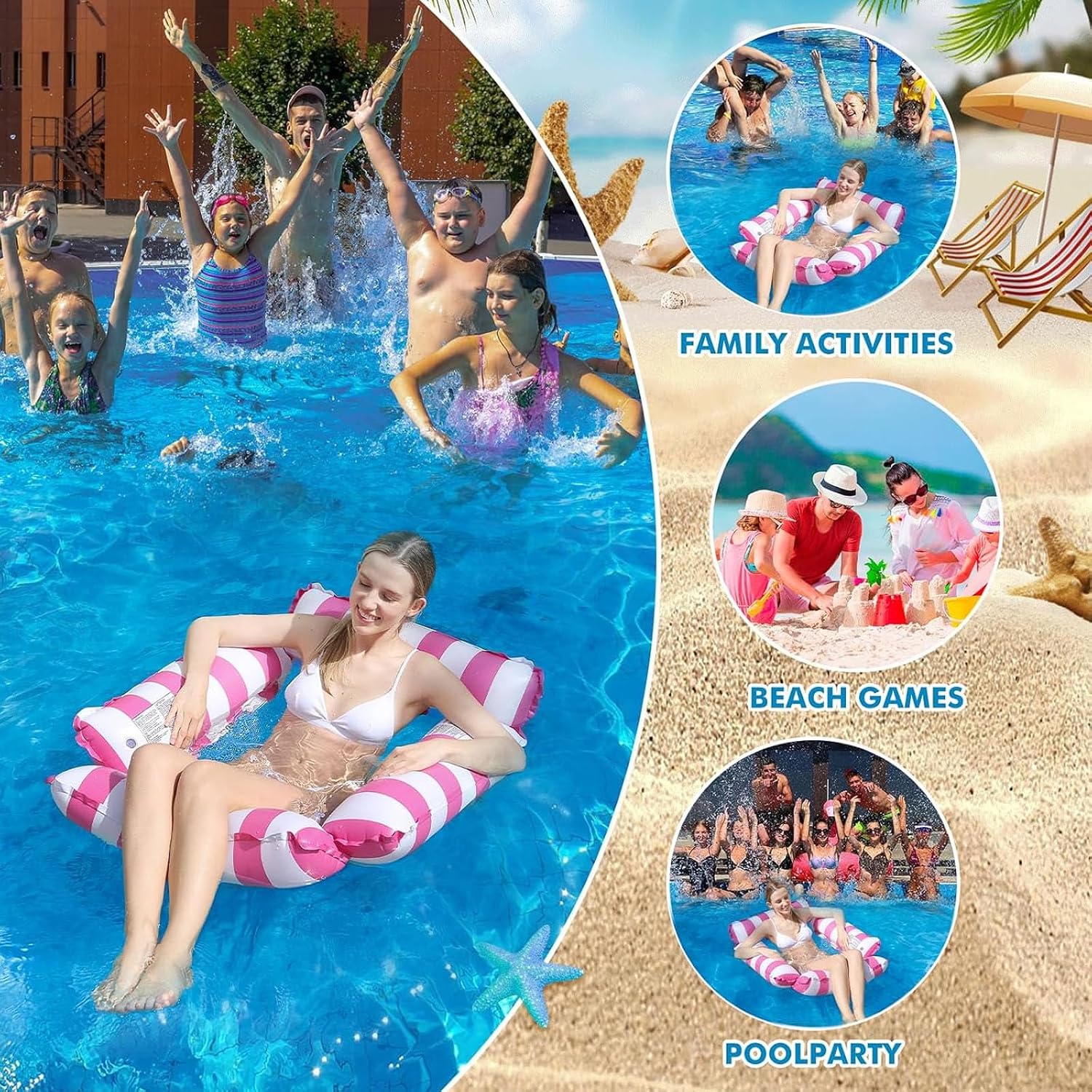 Wasserhaengematte PVC 4-in-1 mit Netz, Tragkraft, inkl. Handpumpe