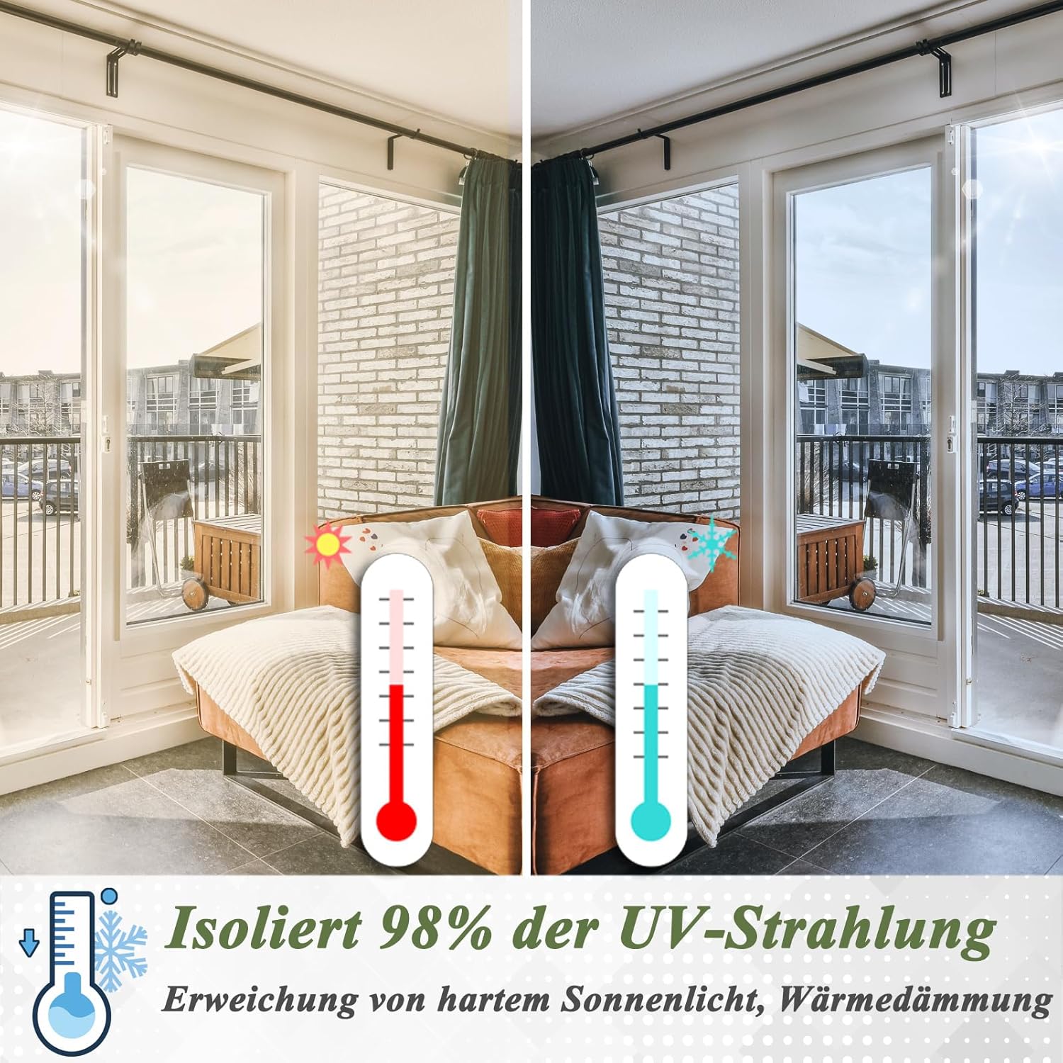 Sichtschutzfolie Fenster 100x400 cm Spiegelfolie UV-Schutz blickdicht Thermo