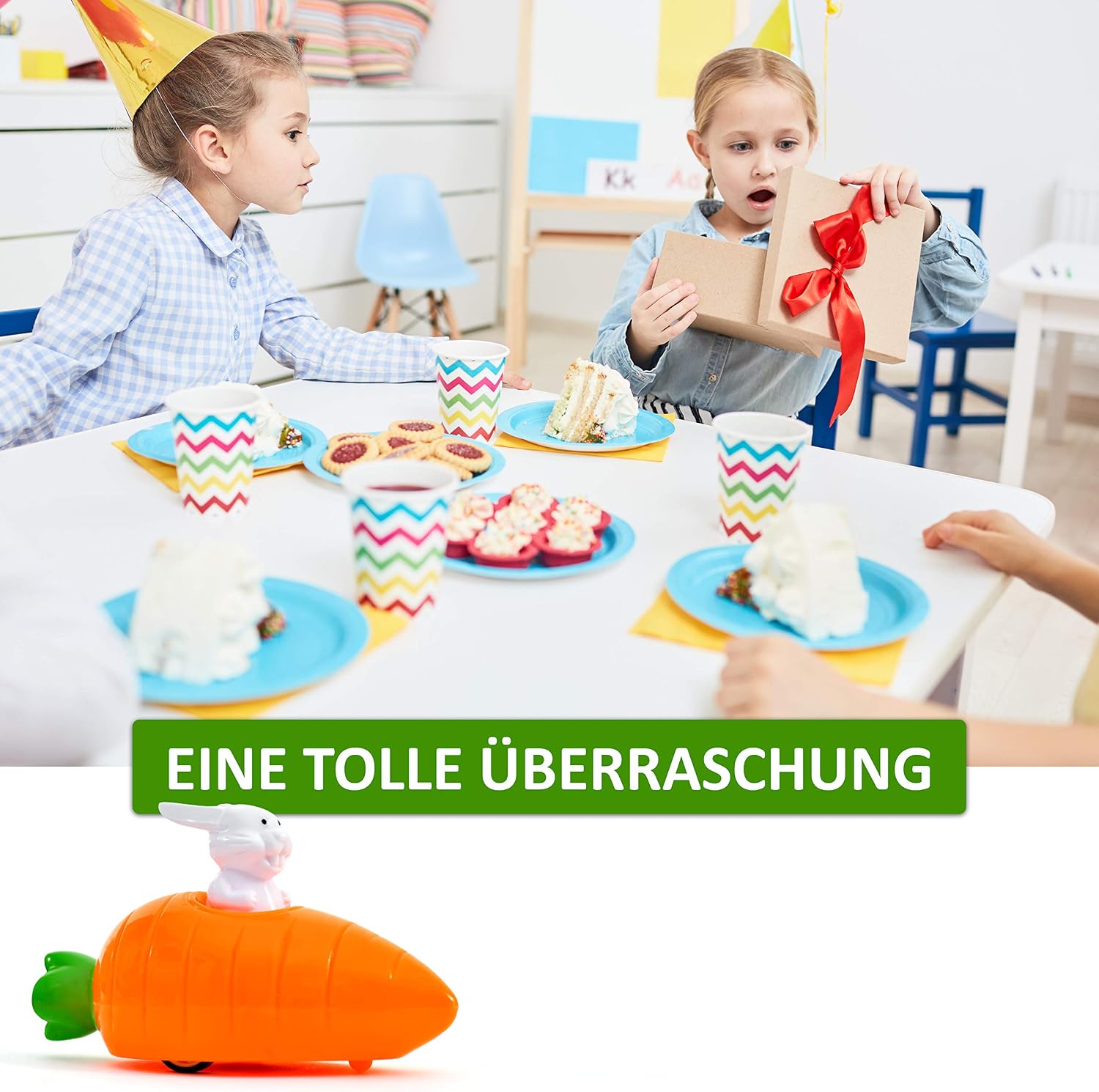 4er Set Aufziehbare Osterhasen mit Karotte Spielzeug Wind-up