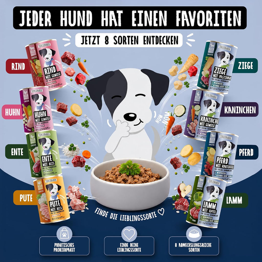 TIERLIEBHABER Hundefutter Nass Pferd mit Kartoffeln 94% Fleischanteil