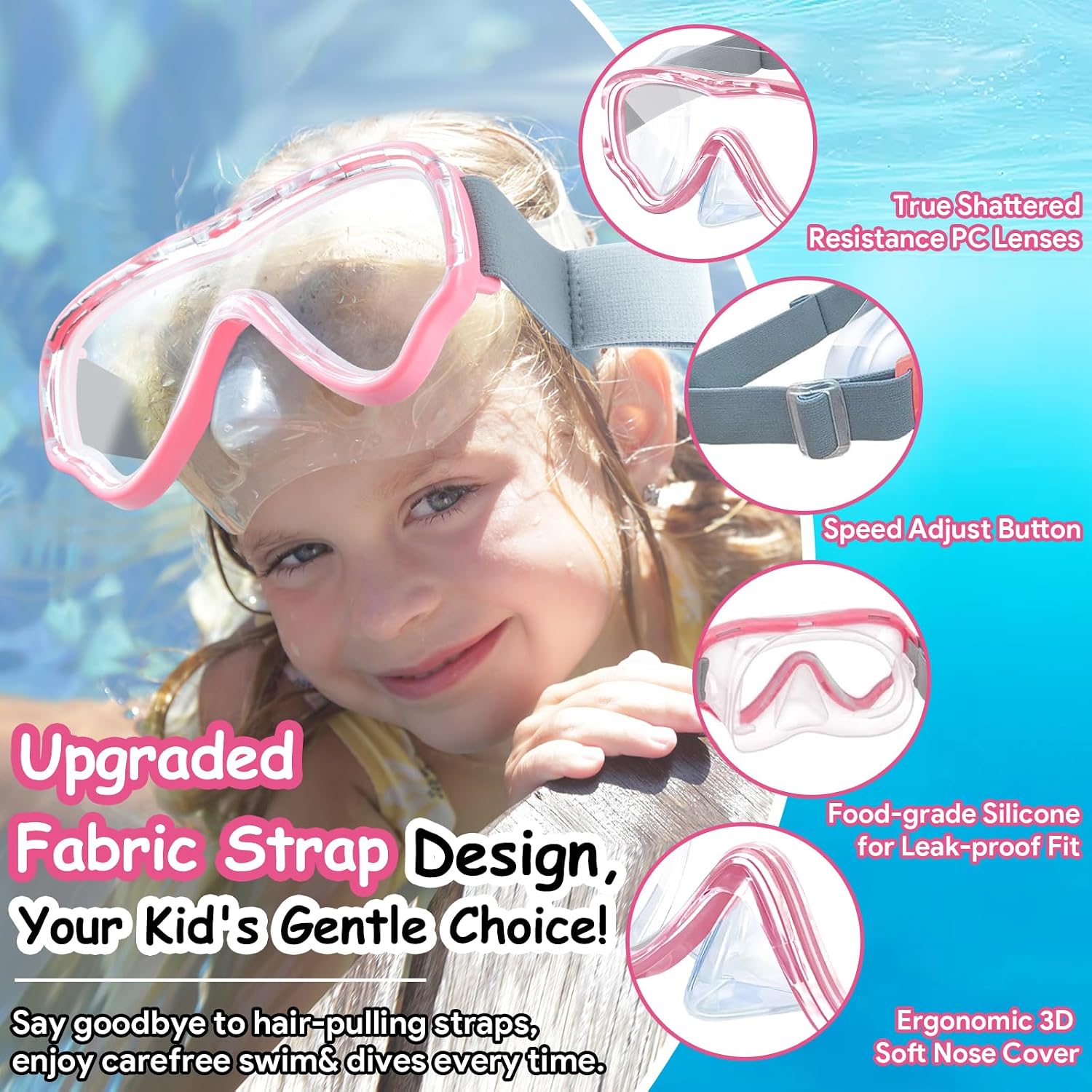Vvinca Taucherbrille Kinder 180° Panorama Schwimm- und Tauchmaske mit Stoffband