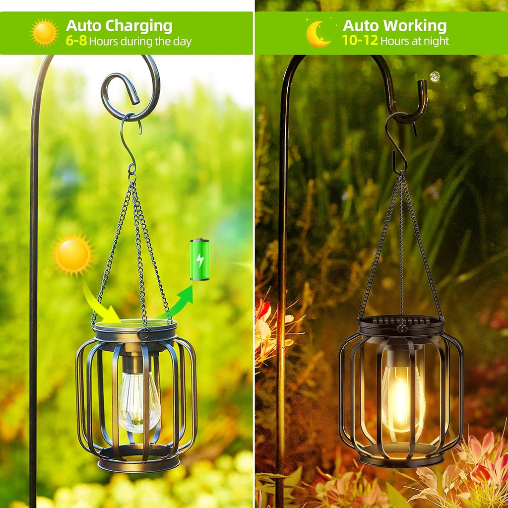 BUCASA Solar Haengelampen Aussen 2er Set LED IP65 Metall Garten Terrasse Balkon