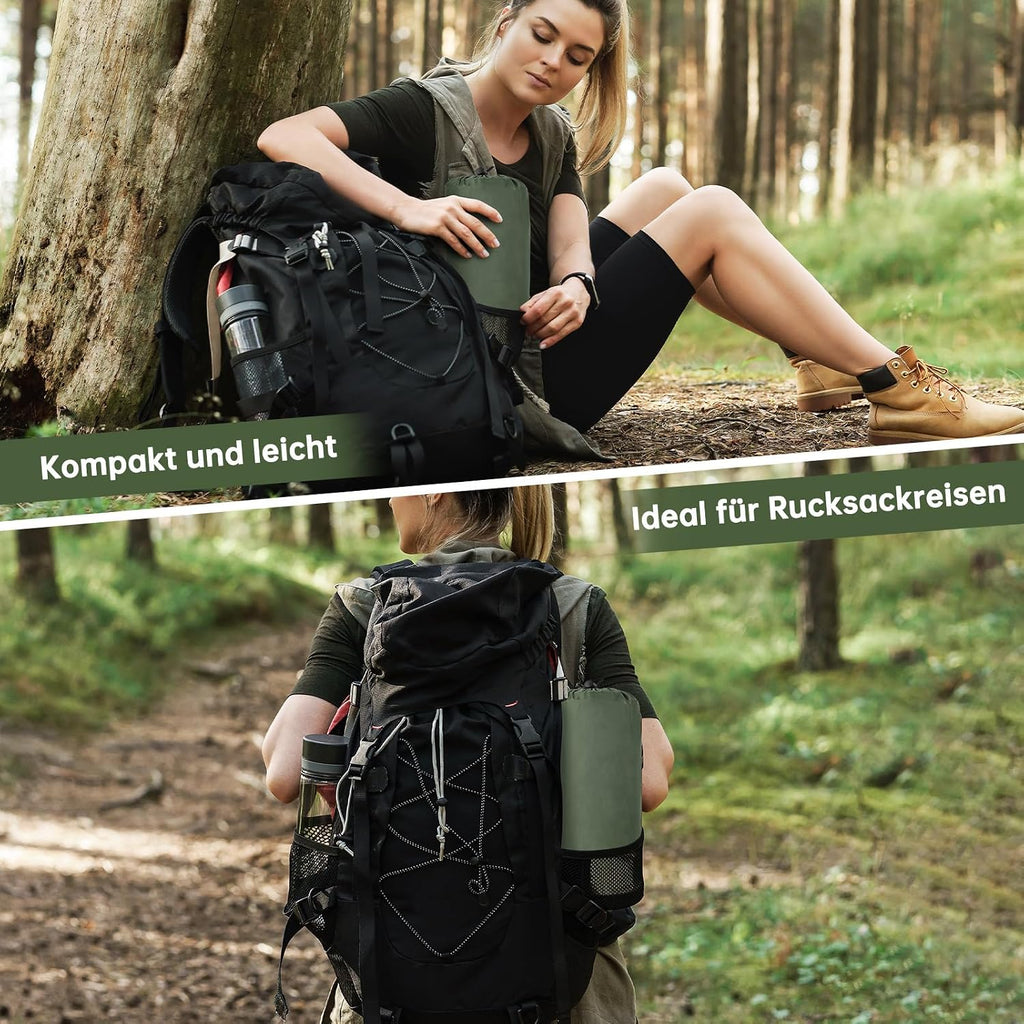 HAUSPROFI Isomatte ultraleicht aufblasbar mit Fusspumpe und Kissen, gruen