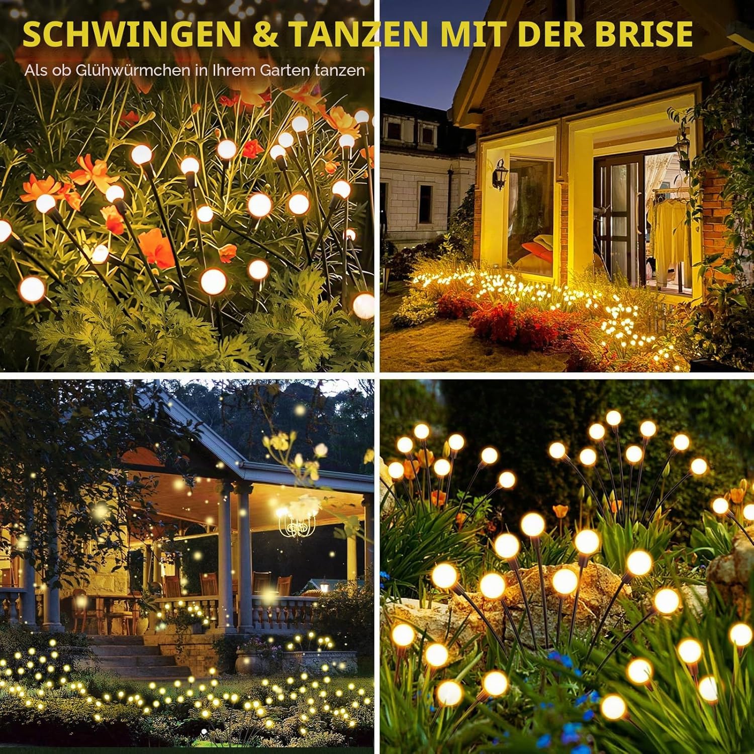 6er Set Solarlampen Garten 10 LED warmweiss IP65 Solar Wegbeleuchtung
