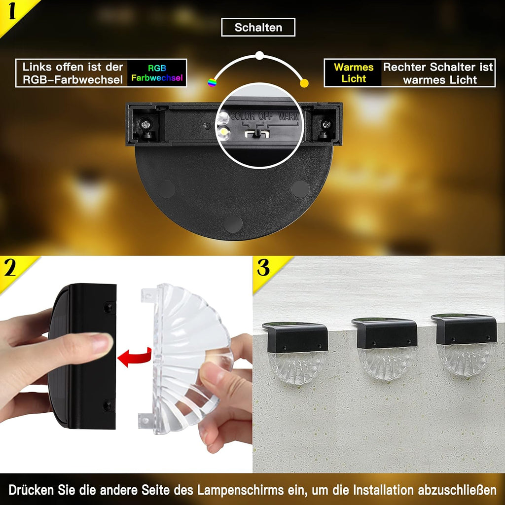 YOFIG Solar Gartenleuchten 4er Set wasserdicht LED Terrasse Stufen 2 Modi