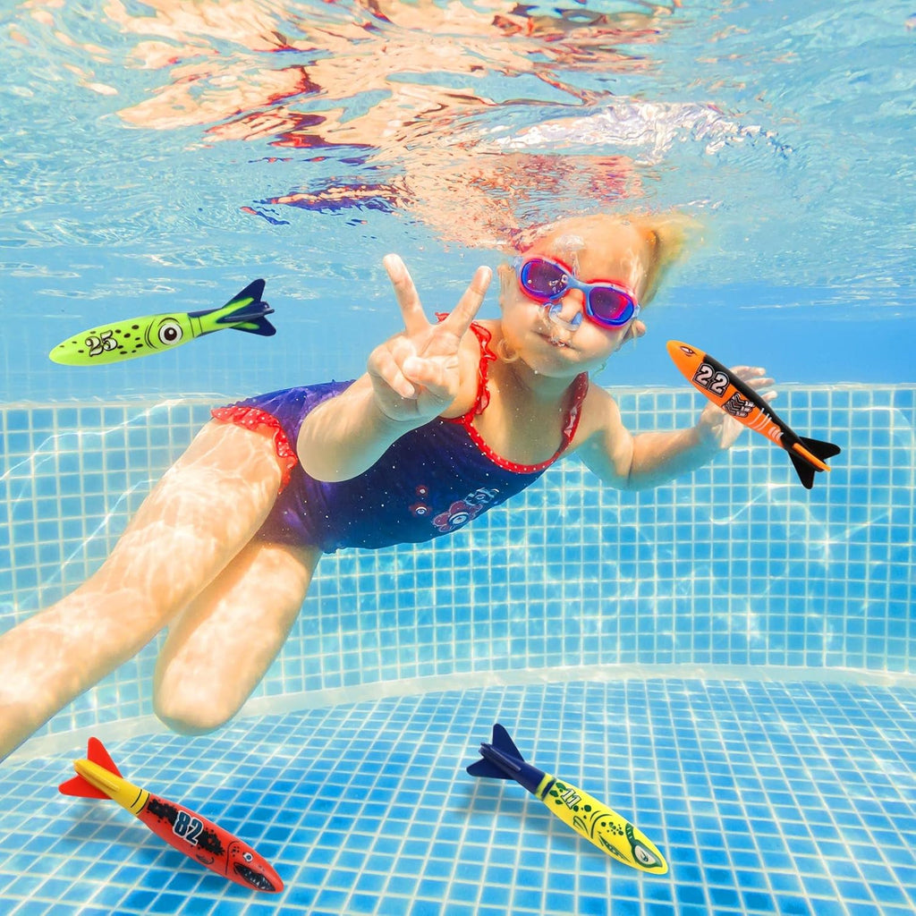 Unterwasser Tauchspielzeug Set 11tlg Tauchringe Torpedo Pool Kinder 4-12 Jahre