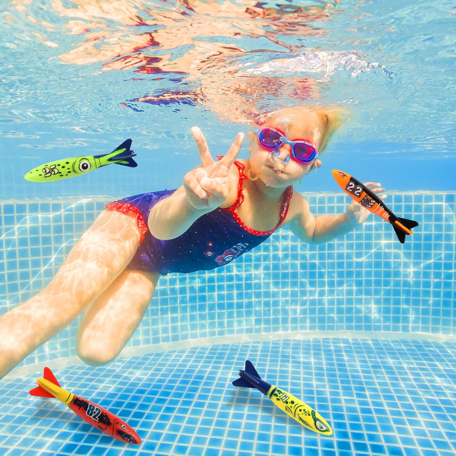 Unterwasser Tauchspielzeug Set 11tlg Tauchringe Torpedo Pool Kinder 4-12 Jahre