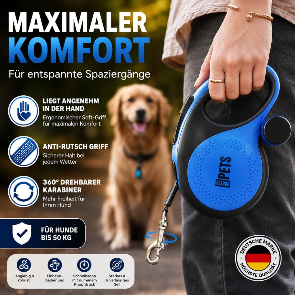 CORTESPETS Rollleine 5m fuer Hunde bis mit Kotbeutel Weiss