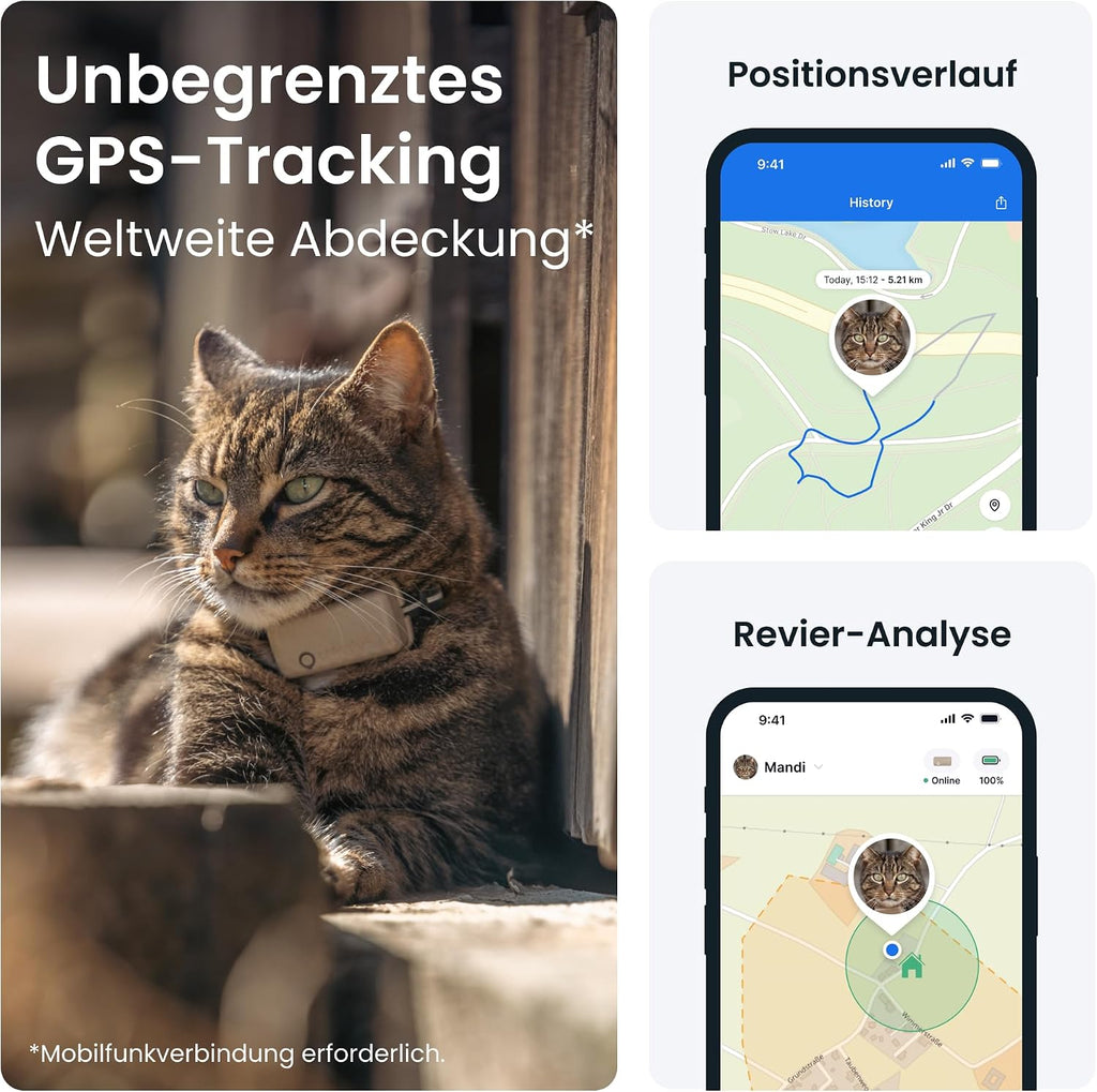 Tractive CAT Mini GPS Tracker Katzen Halsband Braun mit Live-Ortung