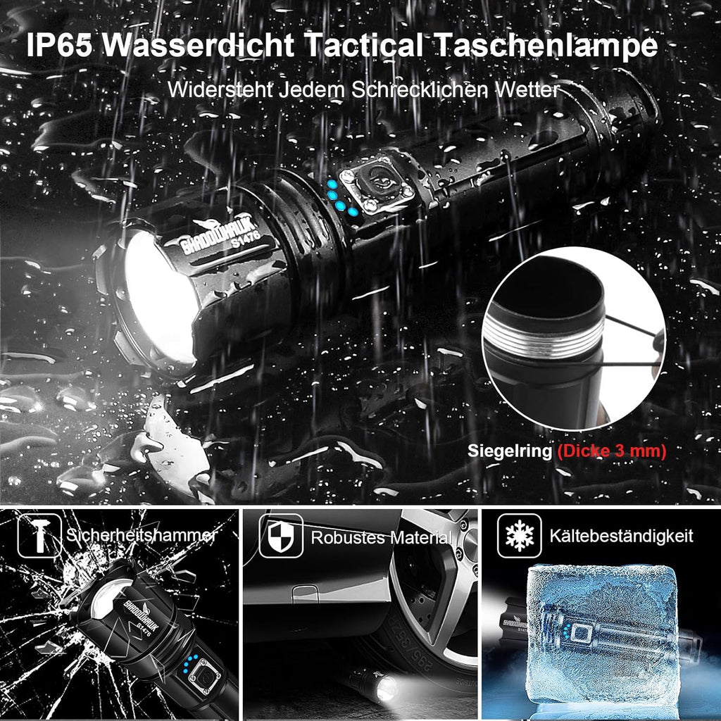 Shadowhawk Taschenlampe LED XHP70.2 500000 Lumen USB Aufladbar IP67 5 Modi