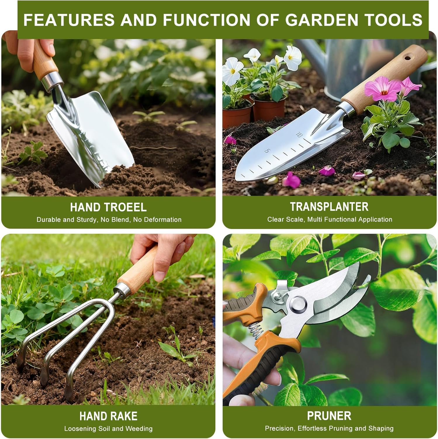 Kynup 7-teiliges Gartenwerkzeug-Set mit Tasche, ergonomische Griffe