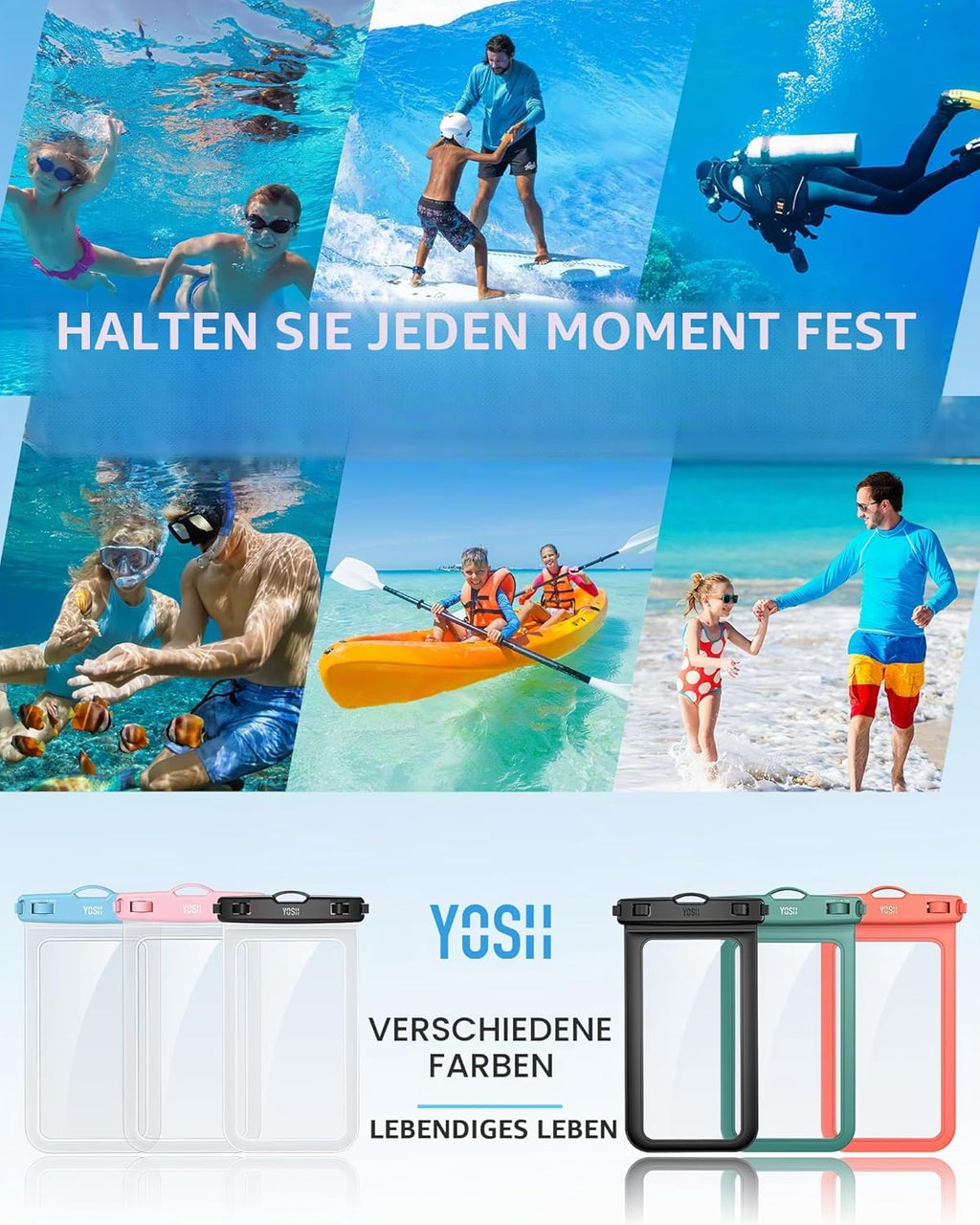 YOSH wasserdichte Handytasche 7,0" IPX8 Unterwasser Huelle 2er Set Clear