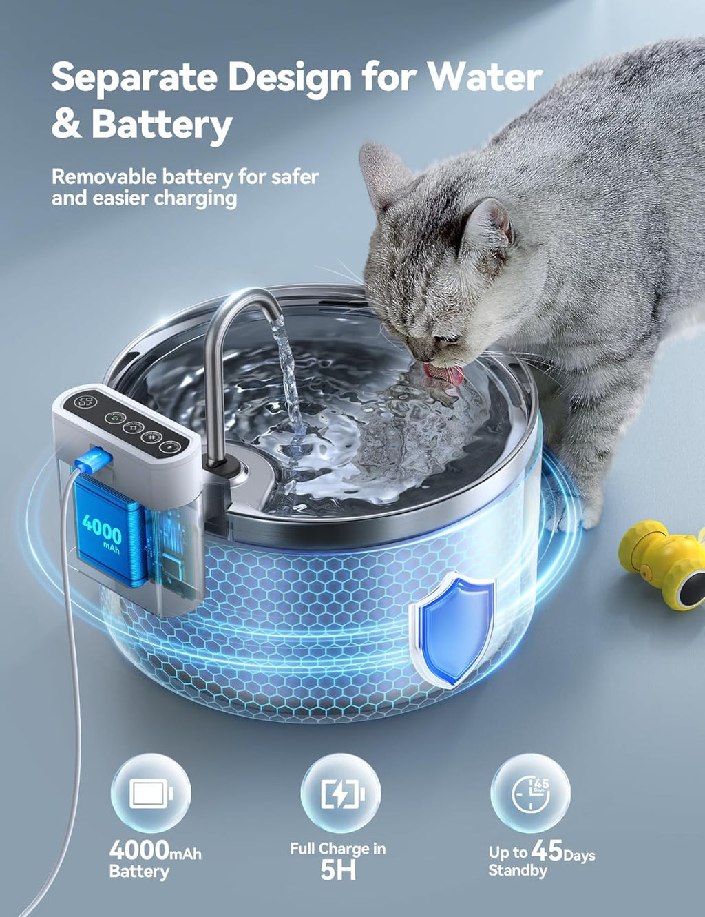 FEELNEEDY Katzenbrunnen Edelstahl 4000mAh Akku Batteriebetriebener Trinkbru