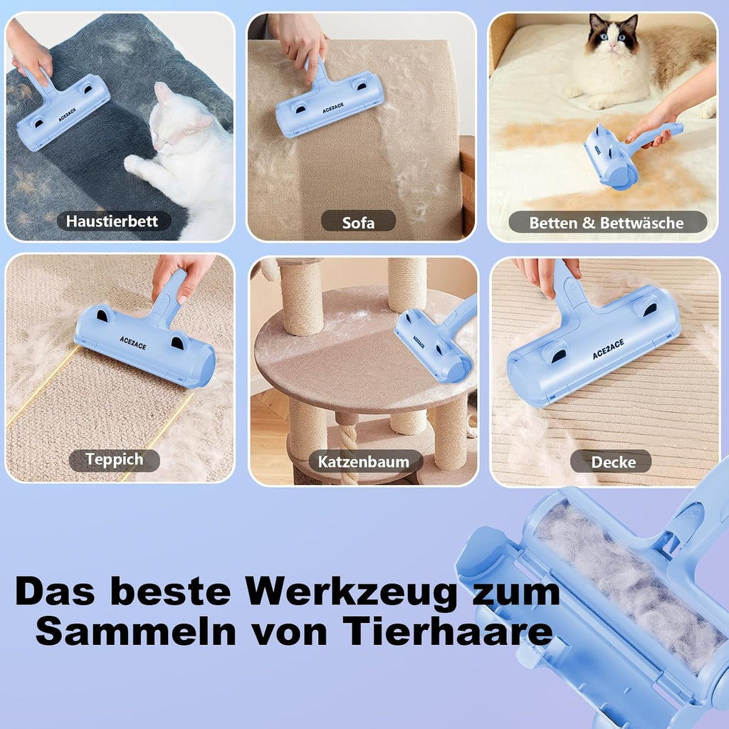 ACE2ACE Fusselrolle fuer Tierhaare von Hund und Katze auf Sofa, Bett und Teppich