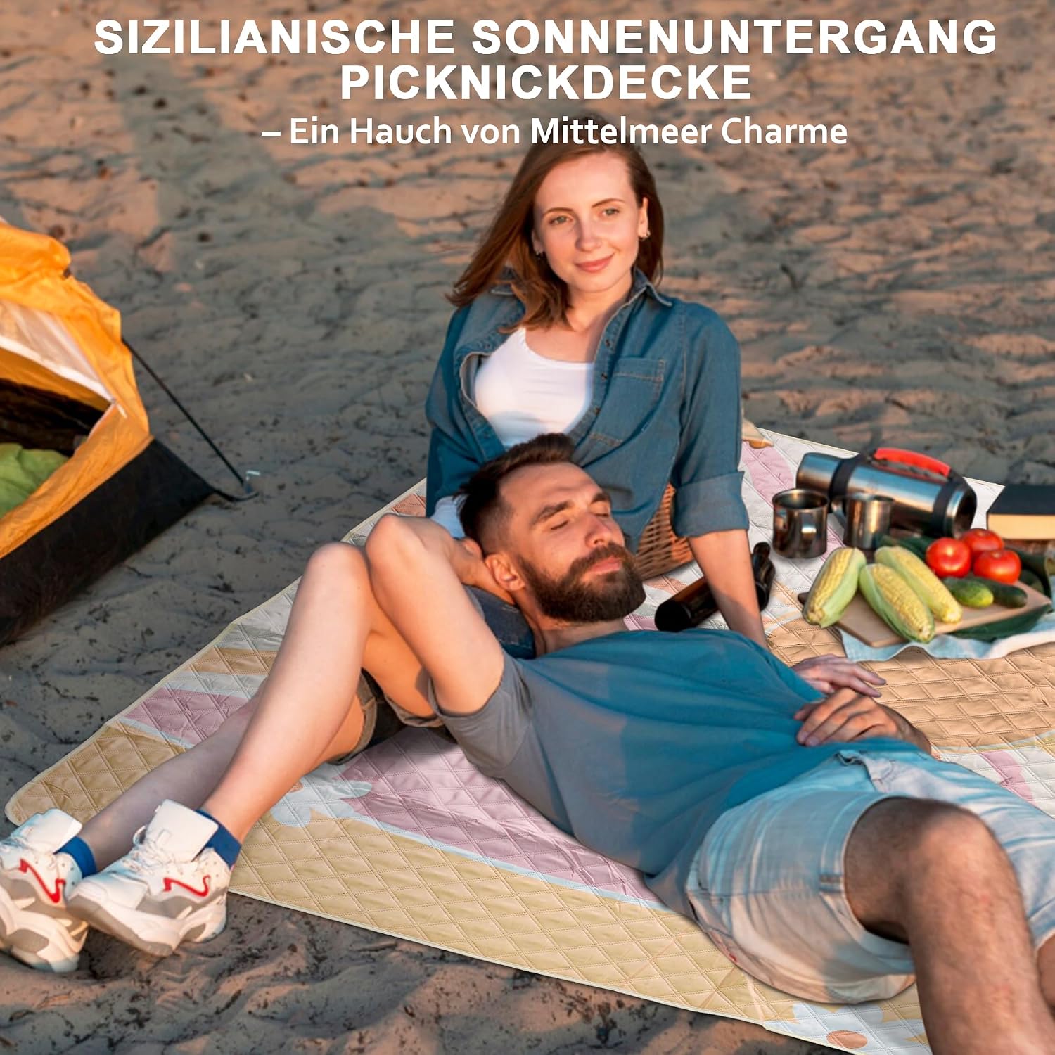 LARUTAN Strand- und Picknickdecke 200 x 200 cm wasserdicht mit Tragegurt 200cm-3
