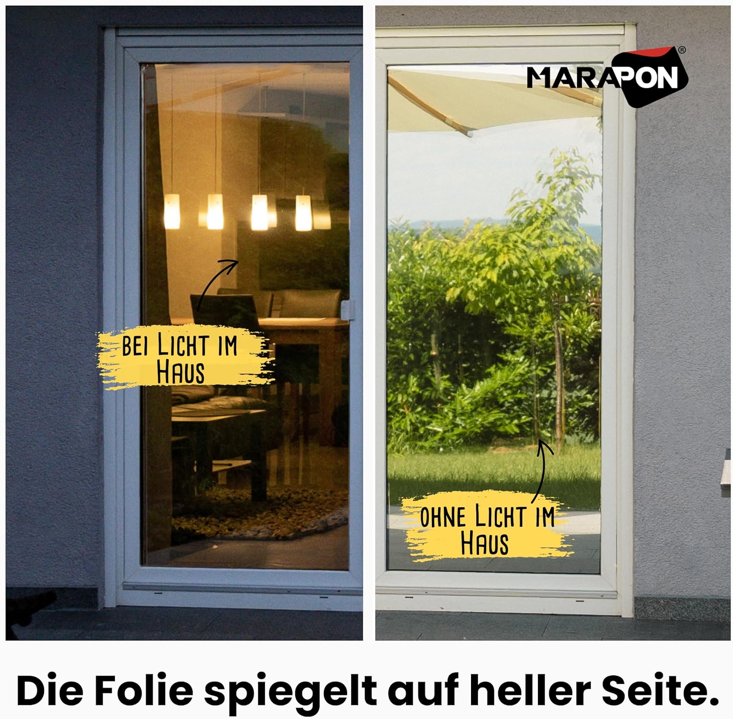 MARAPON Fensterfolie selbstklebend Sichtschutz Milchglasfolie Spiegelfolie Silbe