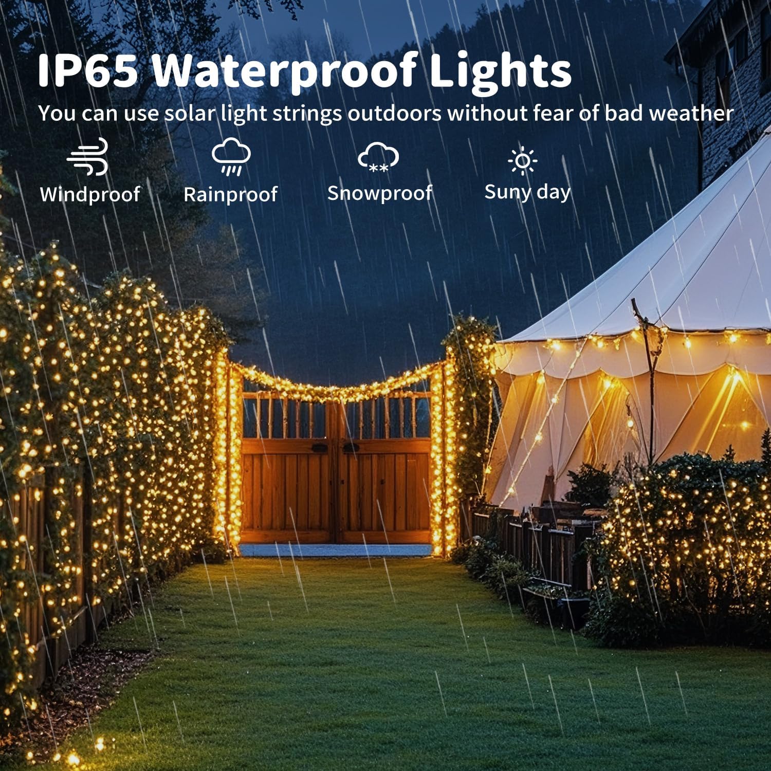Hoteril Solar Lichterkette Aussen 3×17m 150 LED Kupferdraht IP65 8 Modi