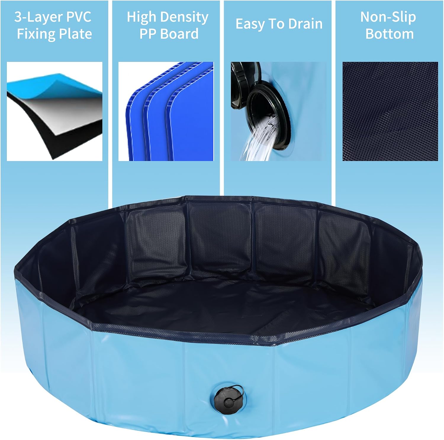 Faltbarer Hundepool 80x20 cm PVC rutschfest verschleissfest fuer Hunde Katzen