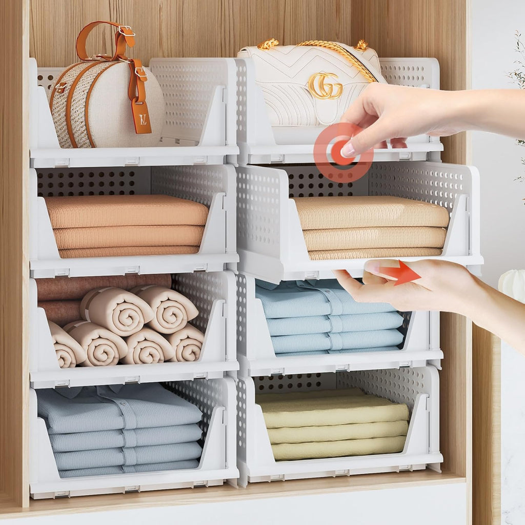 Schrank Organizer 4er Set faltbar stapelbar Aufbewahrungsboxen Weiss