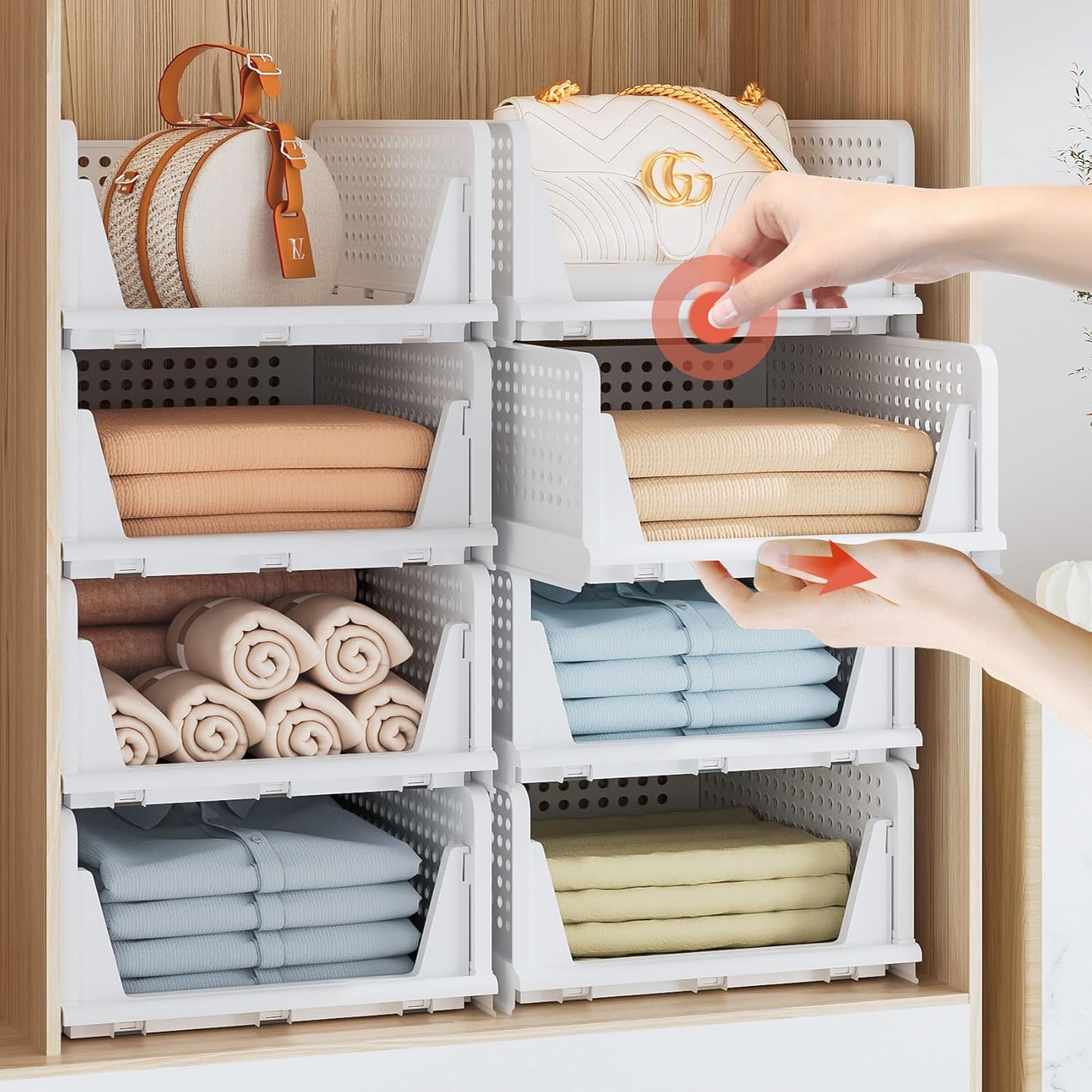 Schrank Organizer 4er Set faltbar stapelbar Aufbewahrungsboxen Weiss