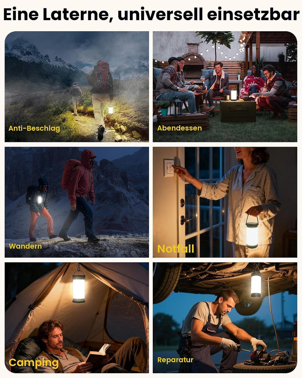 Glocusent Campinglampe 1500 lm 135 LED 5000 mAh wiederaufladbar SOS 5 Stufen