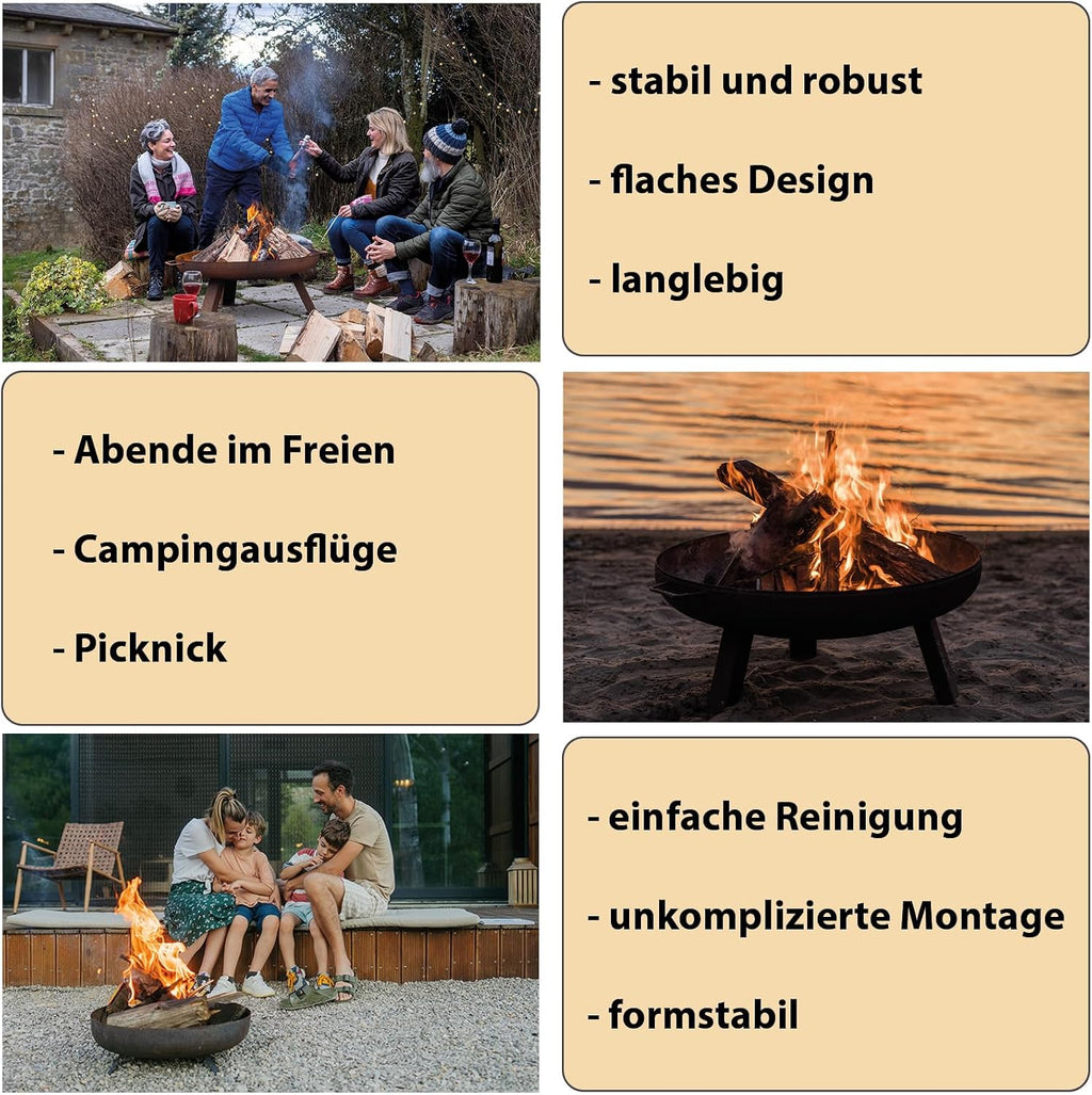 Montafox Feuerschale aus Metall Ø 58 cm fuer Garten Terrasse Lagerfeuer