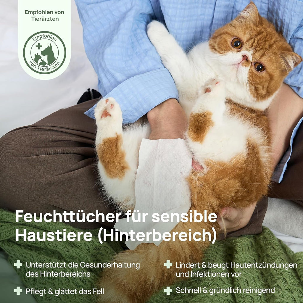 HICC PET Feuchttuecher fuer Hunde und Katzen 100 Stueck mit Kokosoel fuer Pfoten und Gesicht