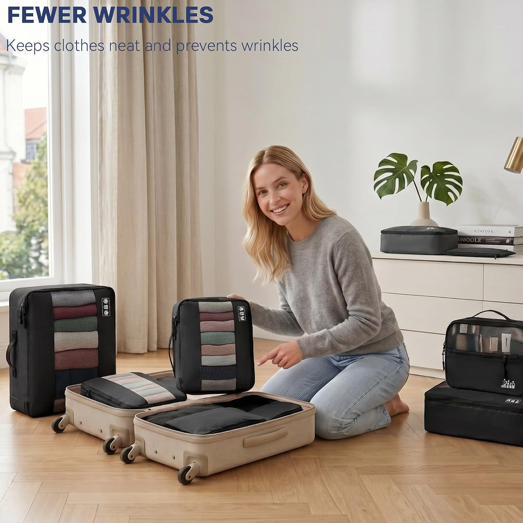 MURISE Packwuerfel 8er Set Koffer Organizer Reise Packtaschen Schwarz