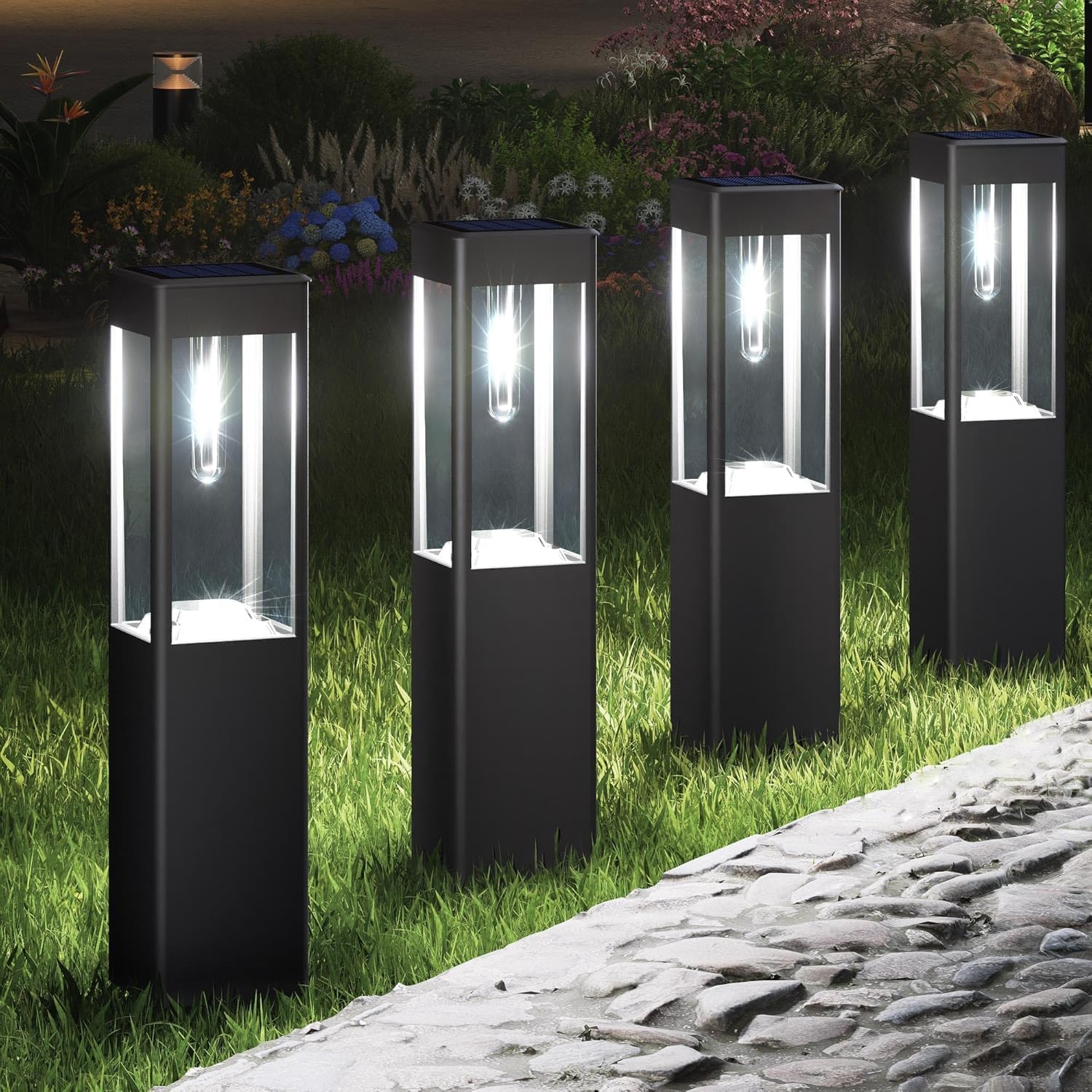Joomer Solar-Wegeleuchten 4er Set LED warmweiss quadratisch wetterfest
