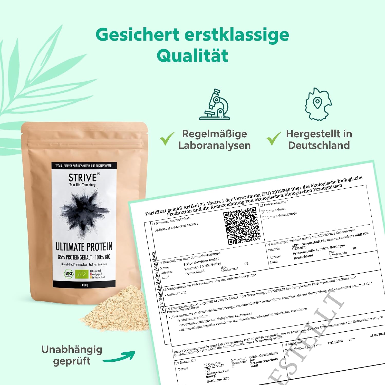 Ultimate Protein Bio Vegan Eiweisspulver 1 kg 85% Protein ohne Zucker