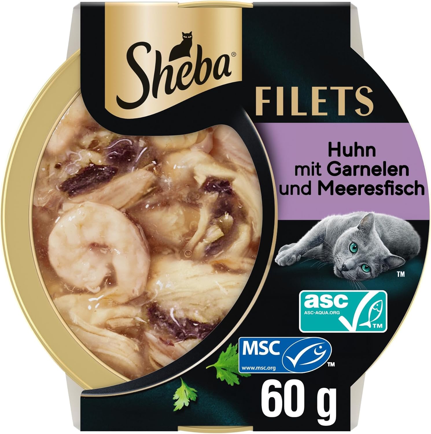 SHEBA Filets in Sauce Katzenfutter 16 x 60 g | Huhn Hochseefisch Garnelen