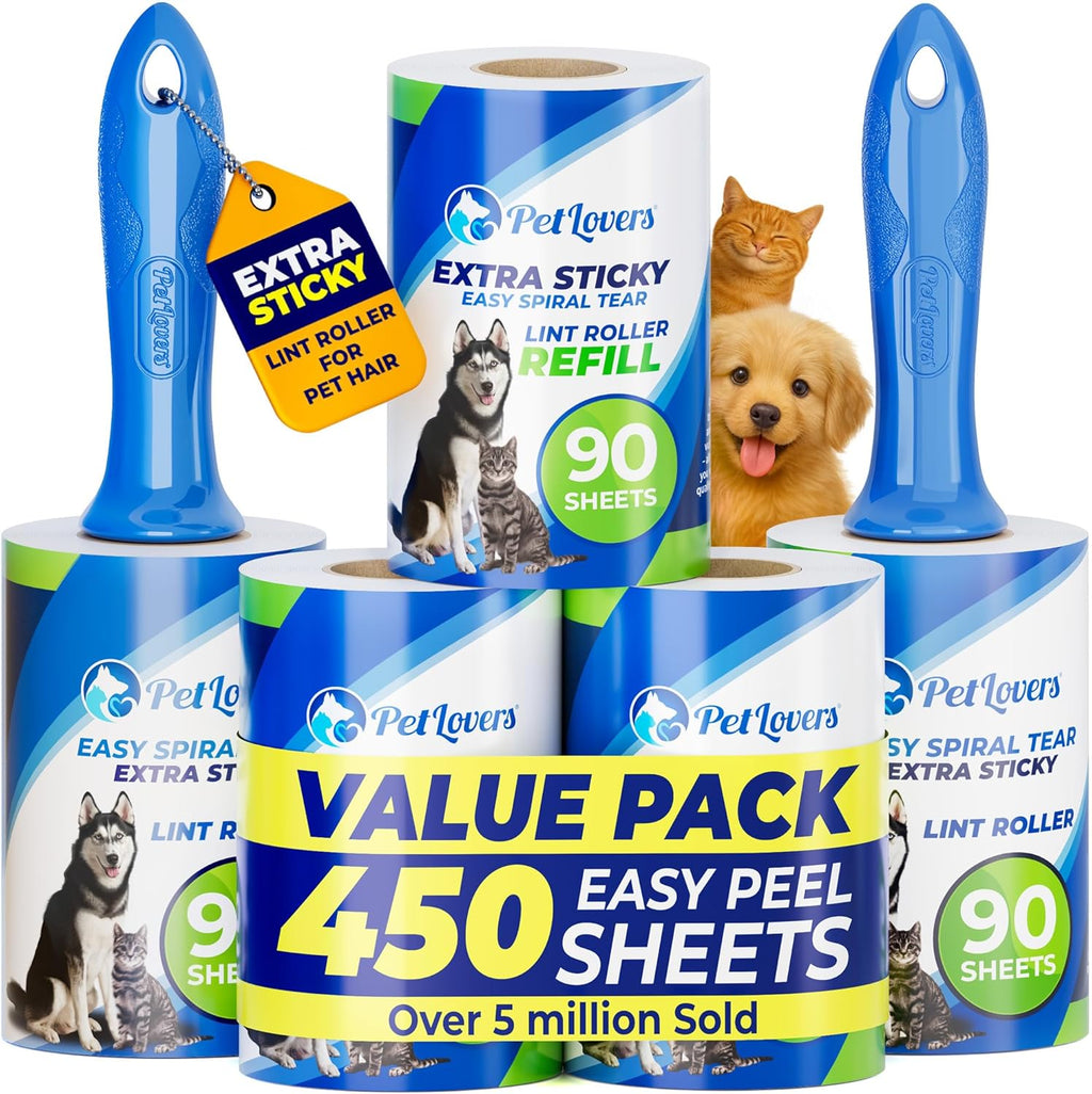 PetLovers Fusselrolle 450 Blatt extra klebrig fuer Tierhaare auf Kleidung und Moebeln