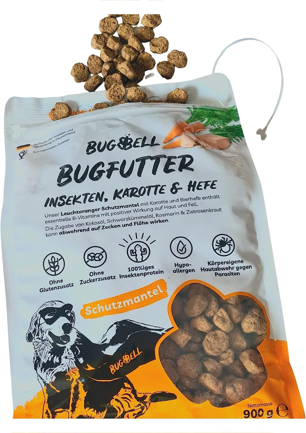 BugBell Trockenfutter Insektenprotein mit Schwarzkuemmeloel Kokosoel Zistrosen