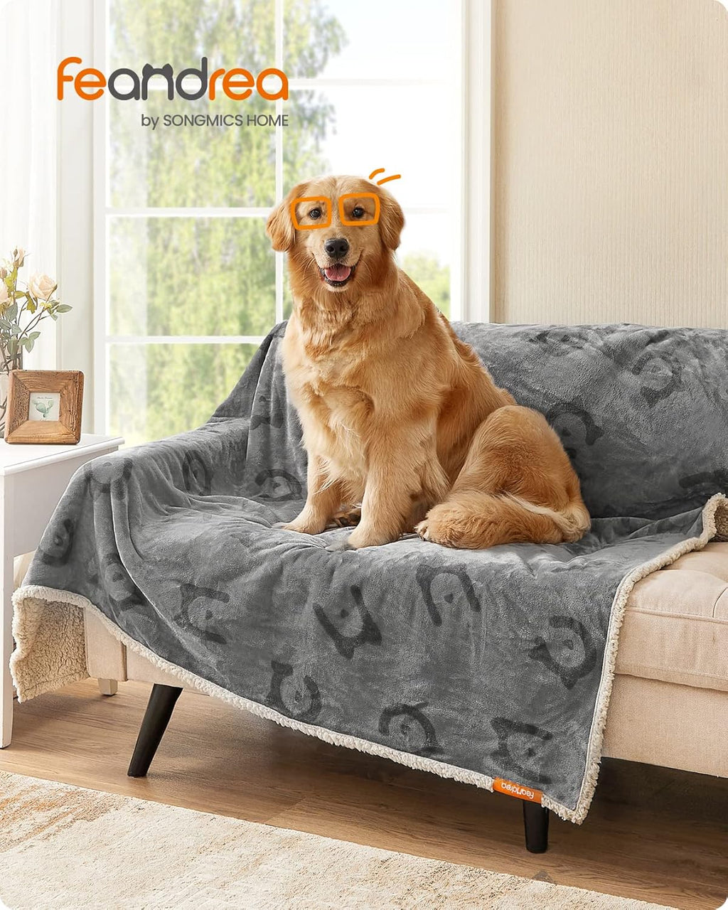 Feandrea Hundedecke wasserdicht Sherpa Fleece 101×73 cm Grau 63cm-203cm