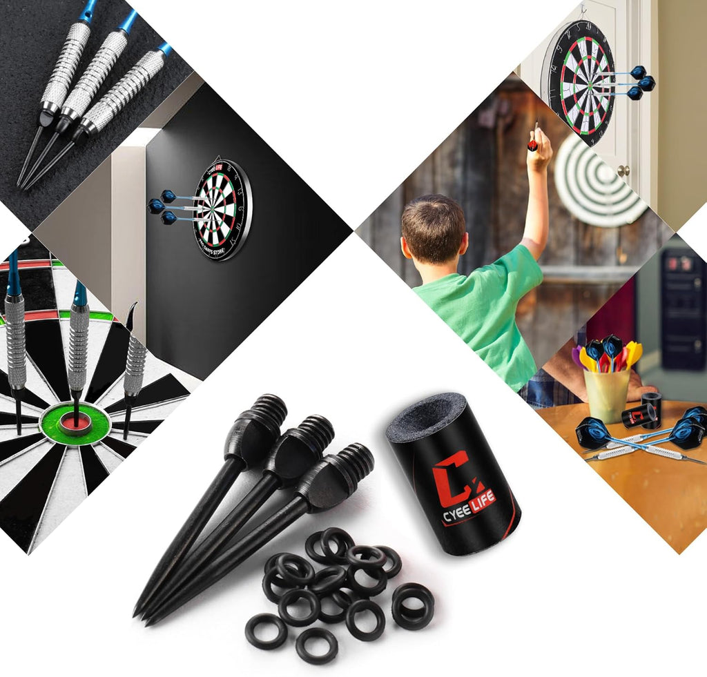 Cyeelife 12er Set Steel Dartspitzen 2BA mit Gummiringen und Spitzer