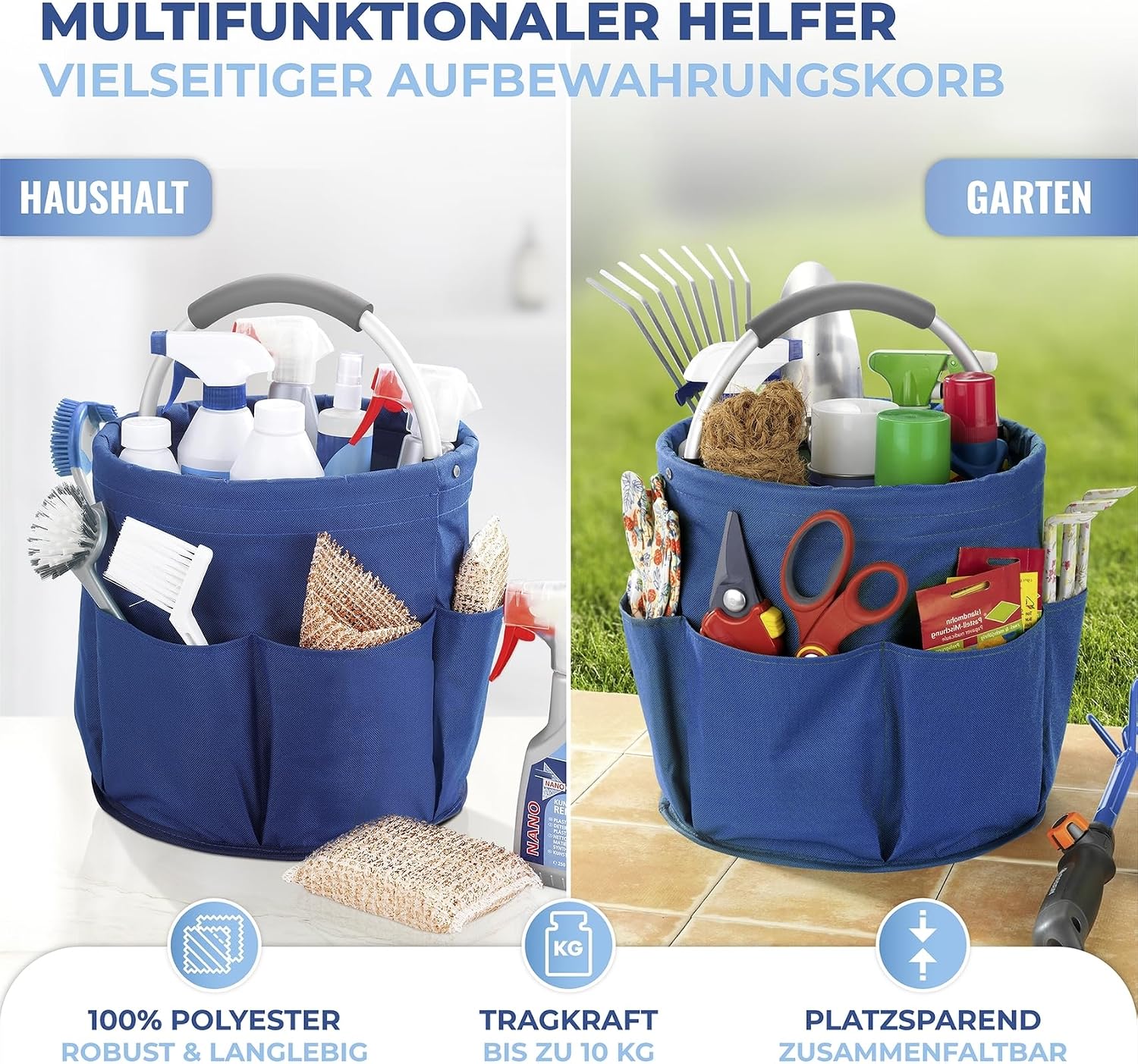 Maximex Reinigungs-Caddy faltbar Gruen mit 6 Taschen gepolsterter Griff