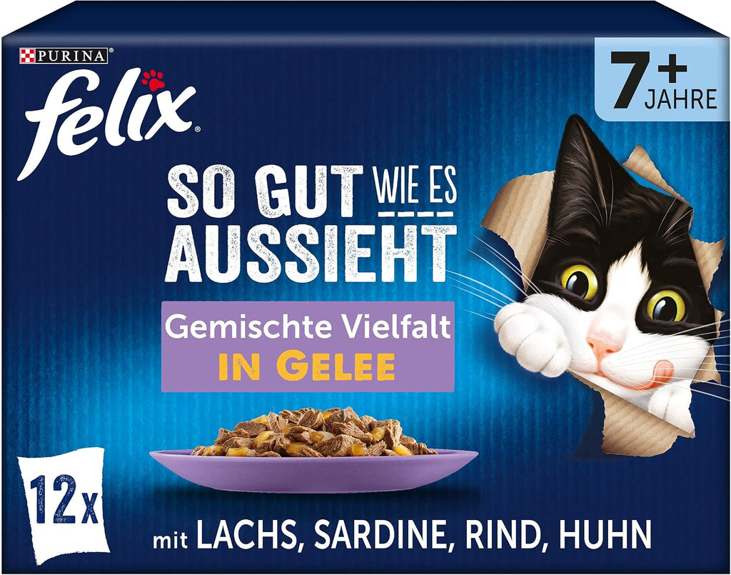 Felix Senior Nassfutter im Gelee mit Huhn, verschiedene Sorten, 26× (-6