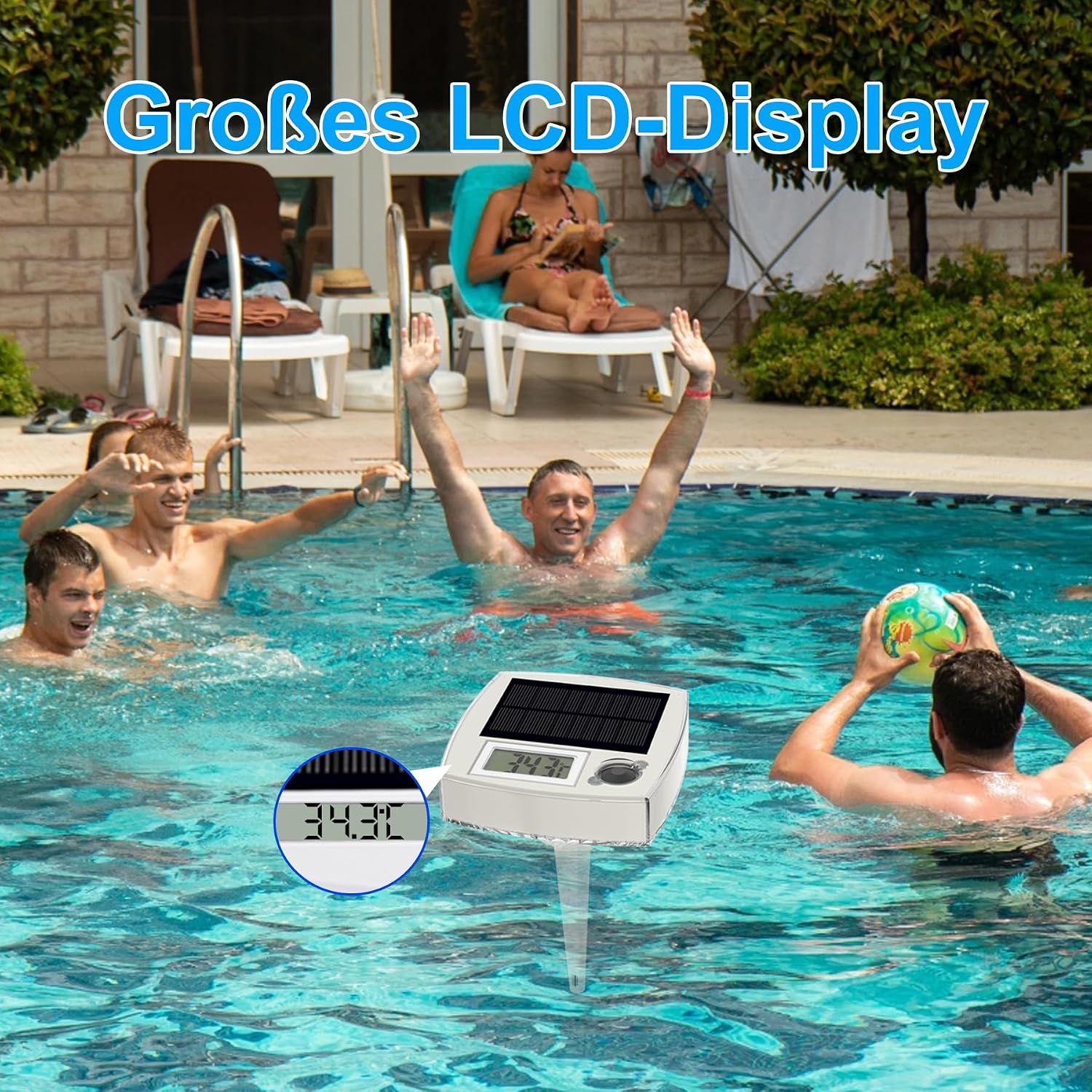 Digitales Solar Poolthermometer schwimmend mit LCD, IP68 wasserdicht, weiss