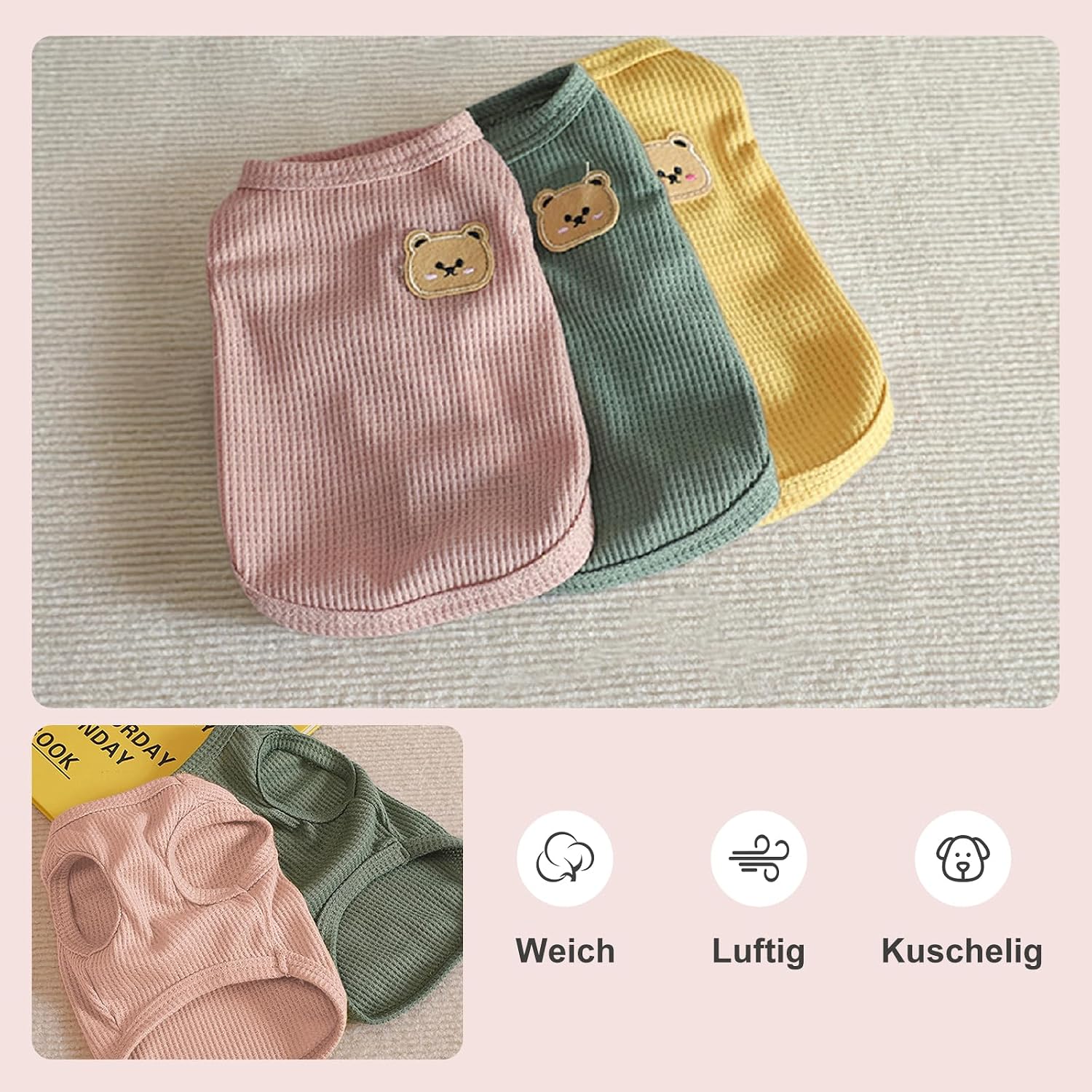Hundeshirt atmungsaktiv fuer kleine Hunde Dackel Gr. M 2er Pack