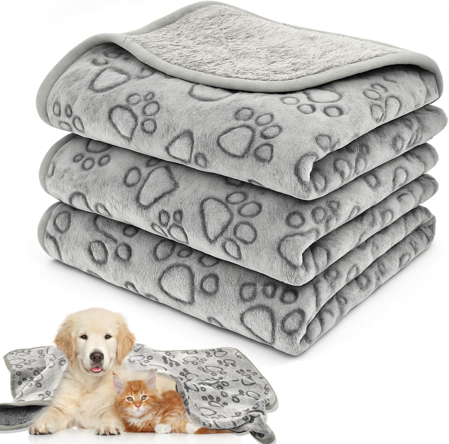 Neerow Hundedecke 76x52 cm 3er Set Fleece waschbar Grau für kleine und mittlere