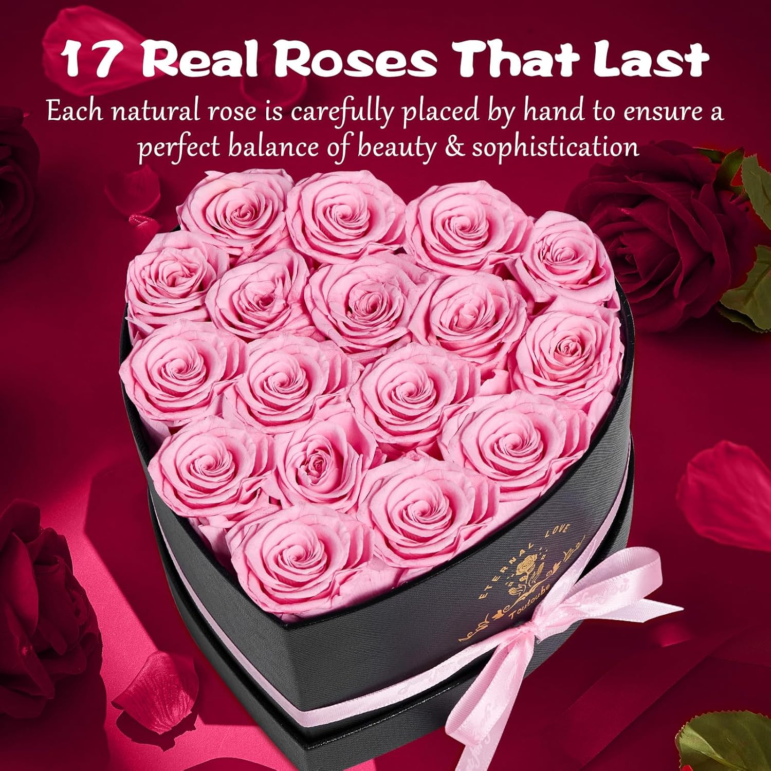 17 Infinity Rosen Valentinstag Geschenk fuer Frauen - ewige rote Rosen
