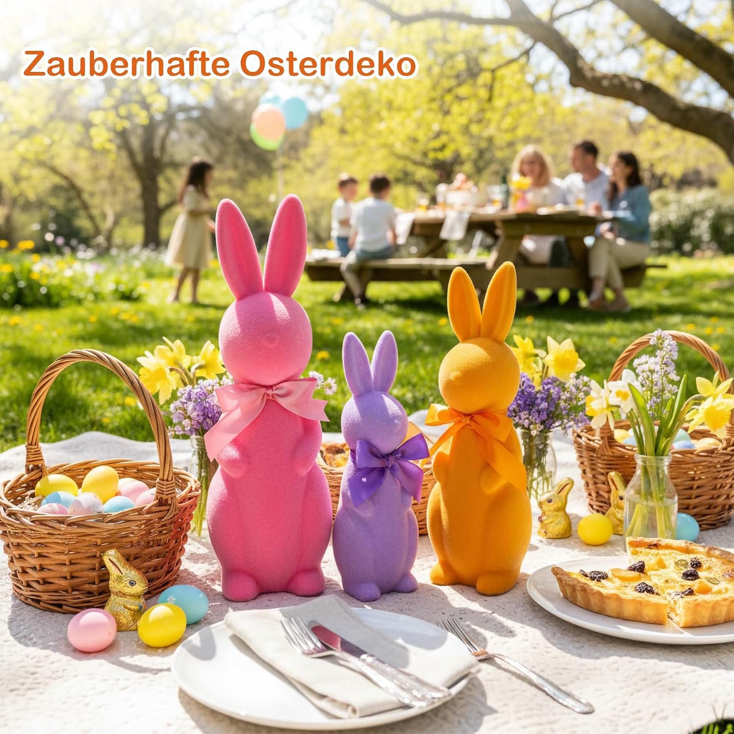 Deko Hasen 3er Set pastell flauschig Tischdeko Osterhase Figuren