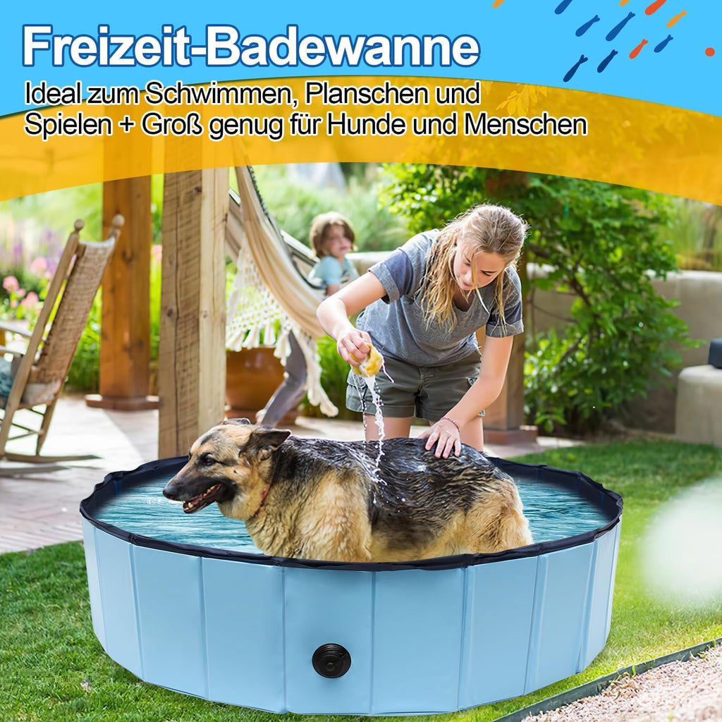 Gimisgu Hundepool 80x20 cm faltbar rutschfest Planschbecken mit Reparaturset Bla