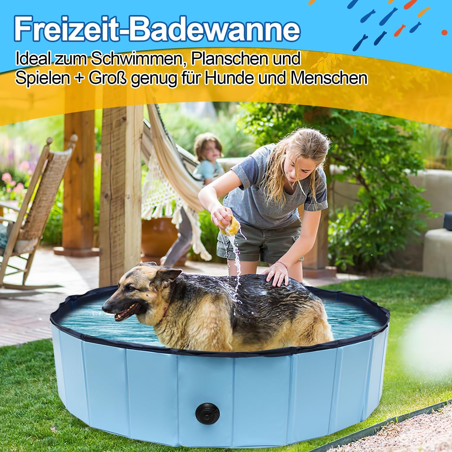 Gimisgu Hundepool 80x20 cm faltbar rutschfest Planschbecken mit Reparaturset Bla