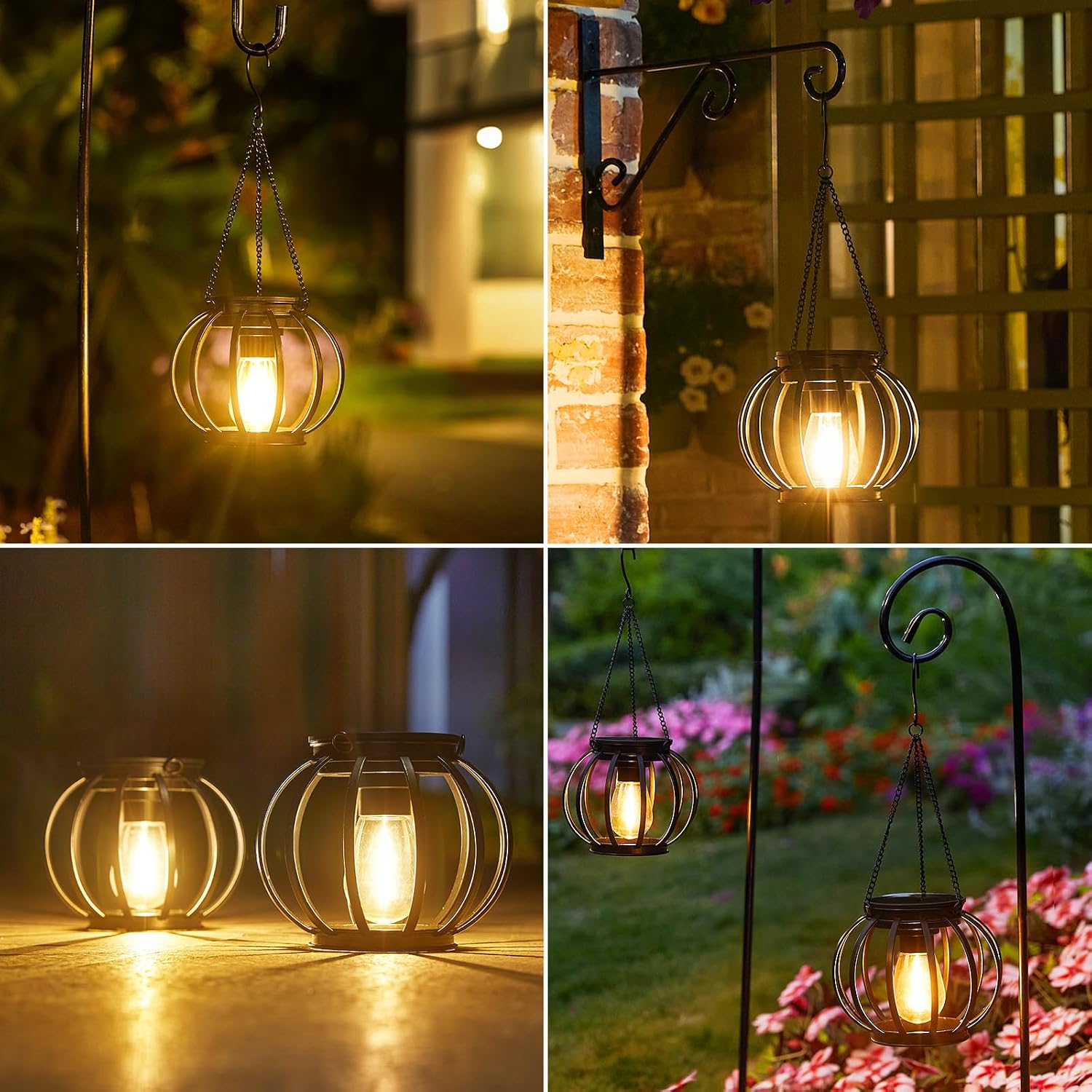 BUCASA Solar Haengelampen Aussen 2er Set LED IP65 Metall Garten Terrasse Balkon