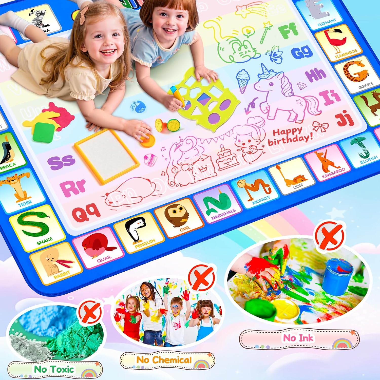 CGBOOM Wasser Doodle Matte 100×78 cm XL mit Wasserstift Zubehoer fuer Kleinkinder