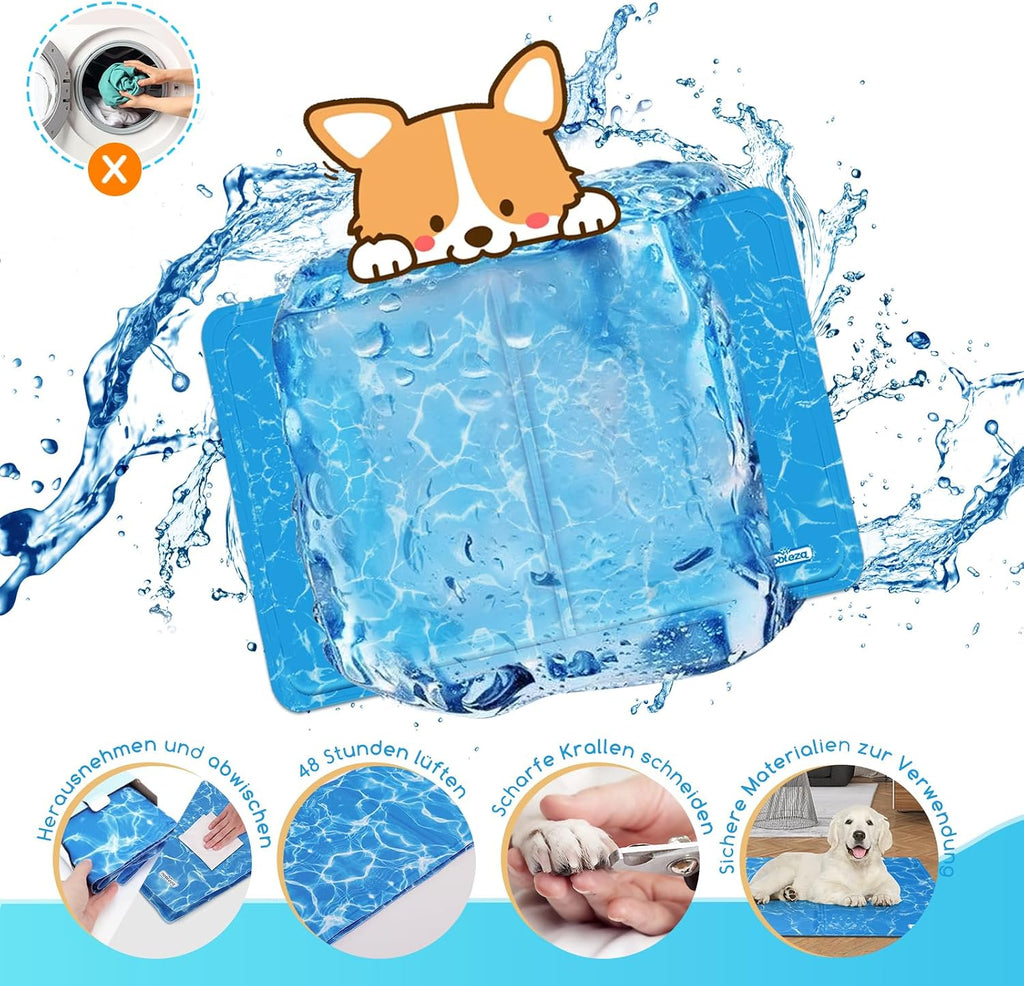 Nobleza Kuehlmatte fuer Hunde 65×50 cm Gel 2cm-80cm Hellblau selbstkuehlend