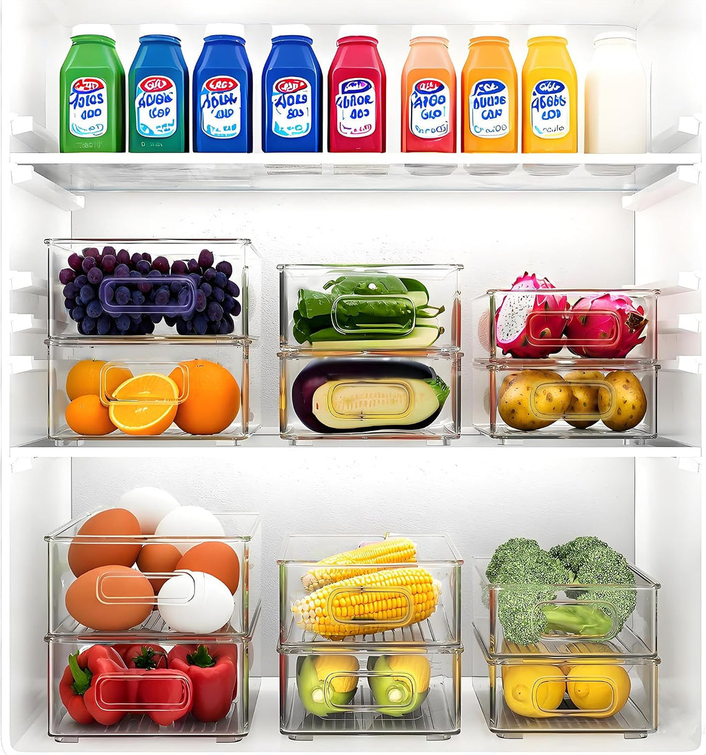 Kuehlschrank Organizer Set 10tlg 2 Groessen BPA-frei fuer Kueche Schublade Schreibtis