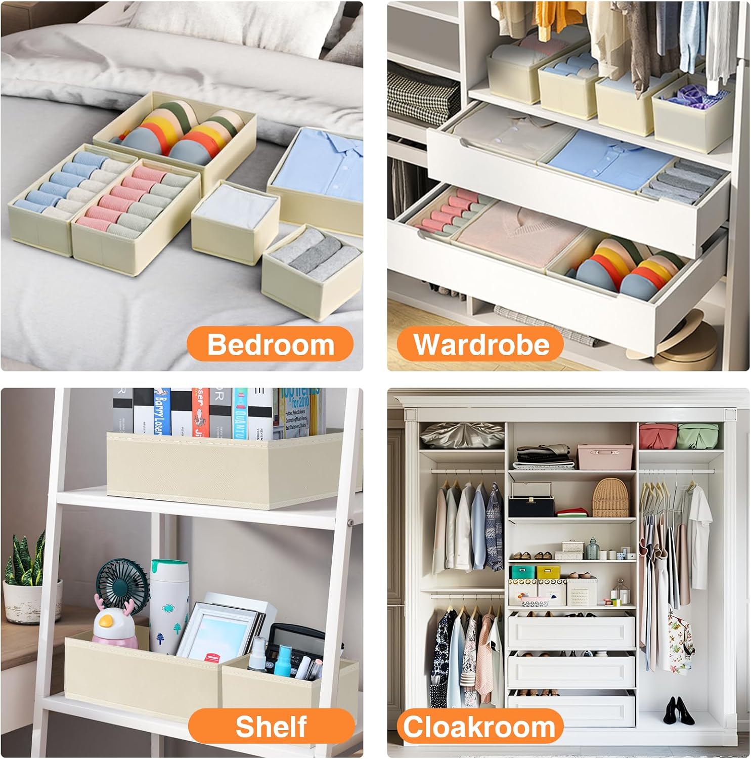 Kleiderschrank Organizer 12er Set faltbare Stoffboxen Beige